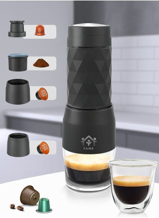Portable Espresso Maker 3-in-1 – Compatible with Coffee Powder, Nespresso® & Dolce Gusto® Capsules – Manual Hand Press Coffee Machine with Full Accessory Set – No Battery or Electricity Needed (Black) - pzsku/ZE3BF59FF964591810367Z/45/1750768130/3473f2f2-0778-4a43-91be-f6501a63180b