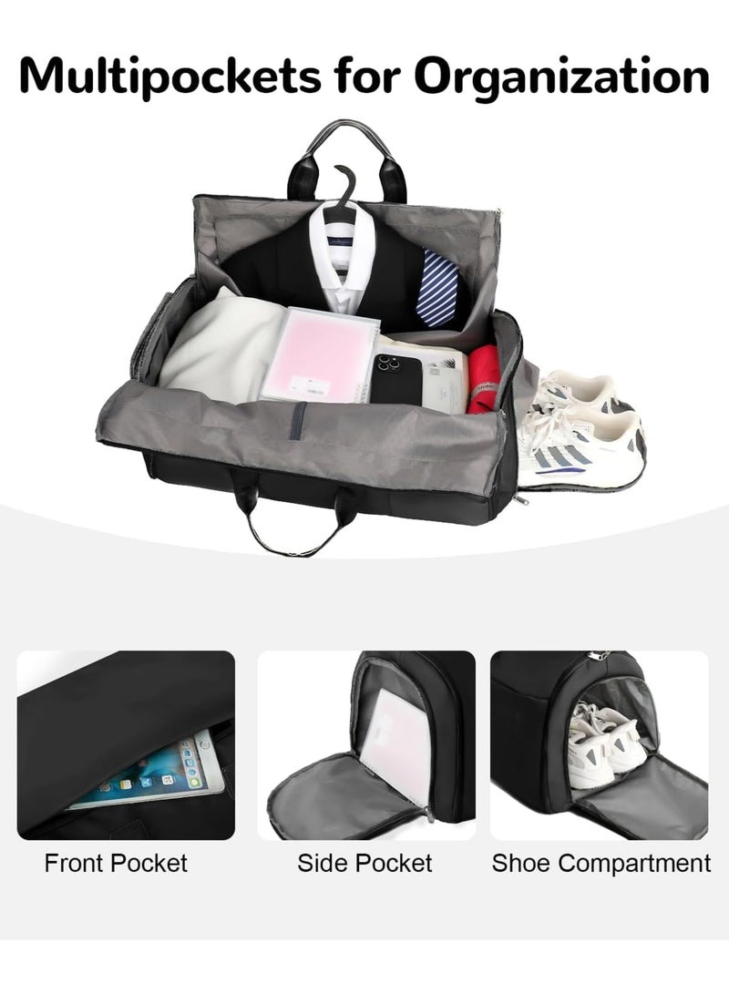 SYOSI حقيبة دفل قابلة للتحويل بسعة 47 لتر للرجال والنساء، حقيبة بدلة متعددة الجيوب مع حزام كتف، حقيبة سفر معلقة 2 في 1 قابلة للحمل باللون الأسود - Image 5