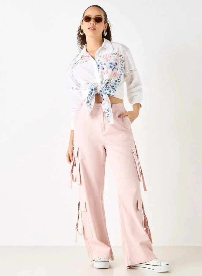 Lee Cooper Lee Cooper Lace Detail Cotton Shirt with Long Sleeves