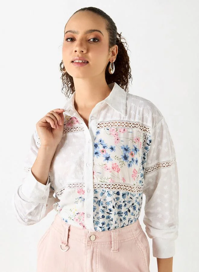 Lee Cooper Lee Cooper Lace Detail Cotton Shirt with Long Sleeves