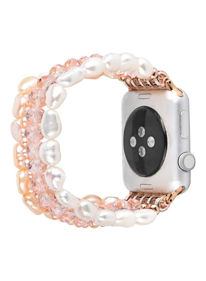 NIBEMINENT Pearl Crystal Watchband For Apple Watch 5 & 4 44mm/3 2 1 42mm Pearl/ Pink  - Image 1