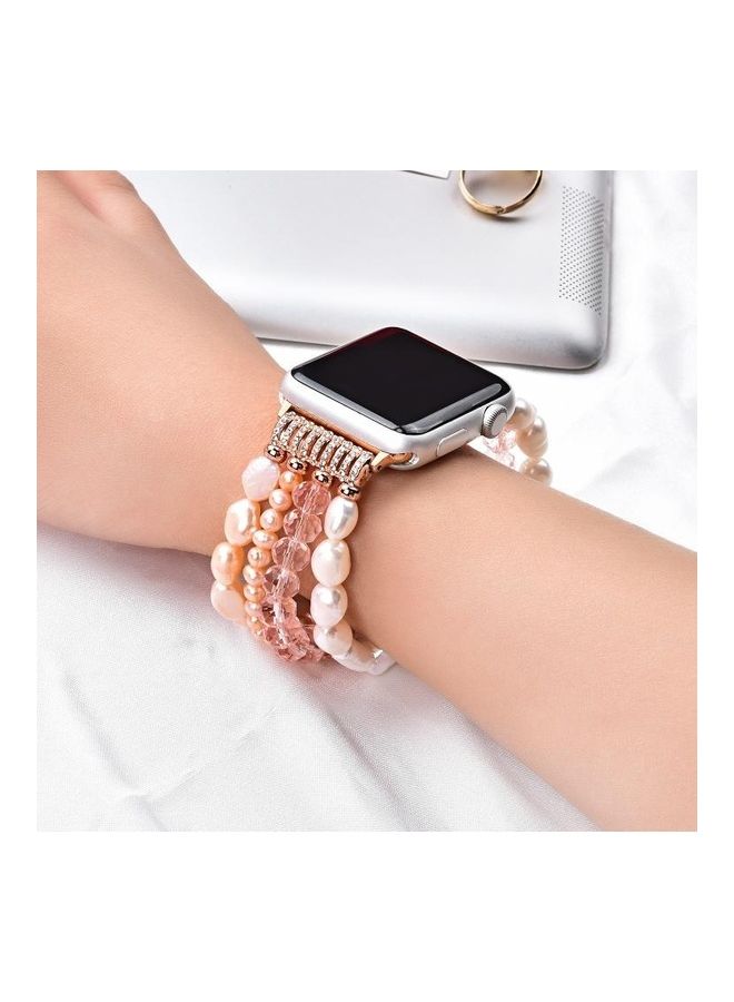 NIBEMINENT Pearl Crystal Watchband For Apple Watch 5 & 4 44mm/3 2 1 42mm Pearl/ Pink  - Image 5