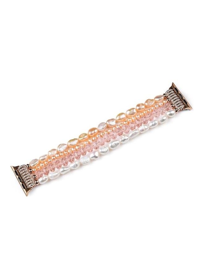 NIBEMINENT Pearl Crystal Watchband For Apple Watch 5 & 4 44mm/3 2 1 42mm Pearl/ Pink  - Image 2