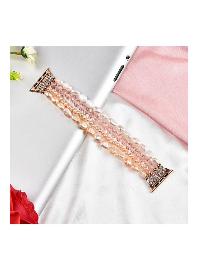 NIBEMINENT Pearl Crystal Watchband For Apple Watch 5 & 4 44mm/3 2 1 42mm Pearl/ Pink  - Image 4