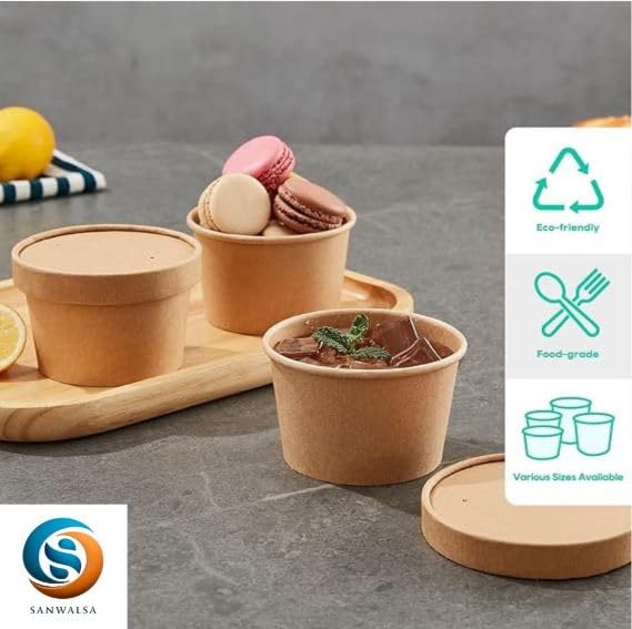 SANWALSA [500 ml, 25 Count, Brown Disposable Kraft Paper Container with Lid | Eco-Friendly Bowl/Tub for Picnic, Travel, Food Truck | Ideal for Both Hot & Cold Food - Image 4