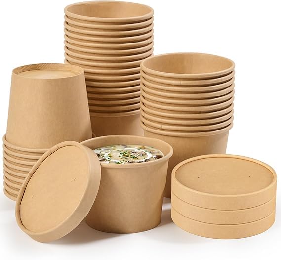 SANWALSA [500 ml, 25 Count, Brown Disposable Kraft Paper Container with Lid | Eco-Friendly Bowl/Tub for Picnic, Travel, Food Truck | Ideal for Both Hot & Cold Food - Image 1
