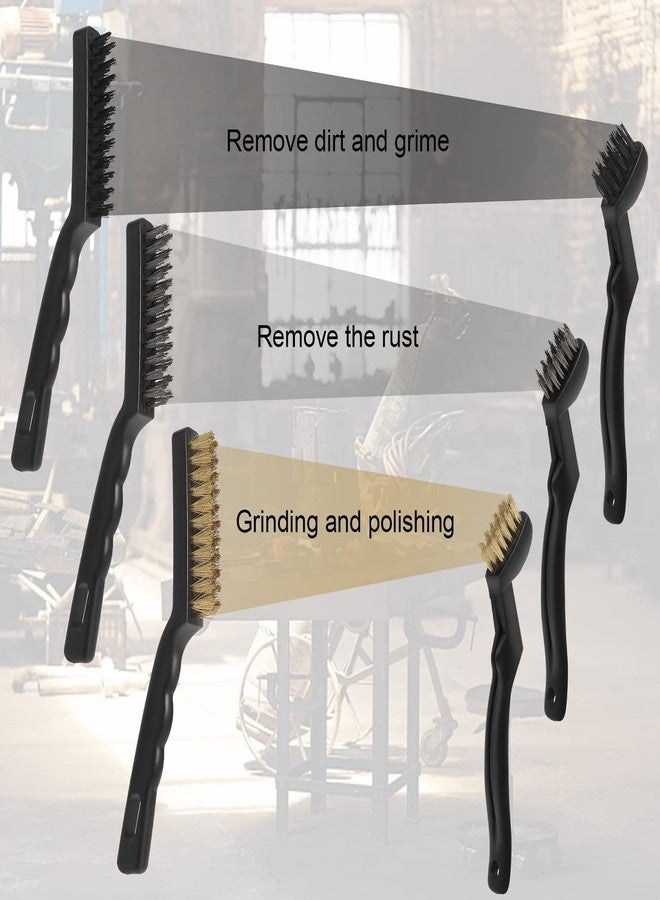 VASTOOLS Wire Brushes Pack of 6. for Cleaning Welding Slag, Rust and Dust. 9" and 6-3/4" Brass, Nylon, Stainless Steel Brushes with Rigid Handle - Image 3