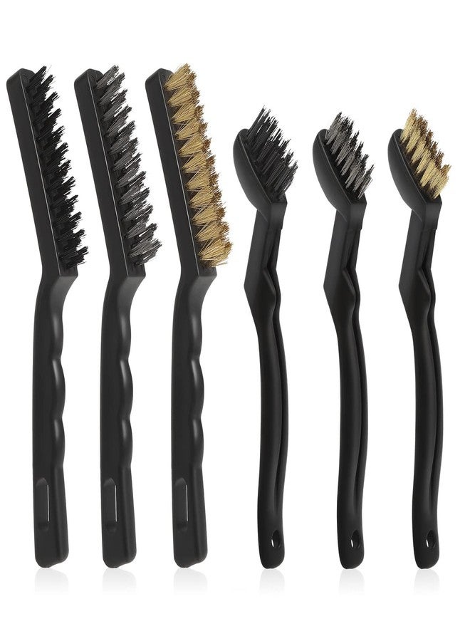 VASTOOLS Wire Brushes Pack of 6. for Cleaning Welding Slag, Rust and Dust. 9" and 6-3/4" Brass, Nylon, Stainless Steel Brushes with Rigid Handle - Image 1