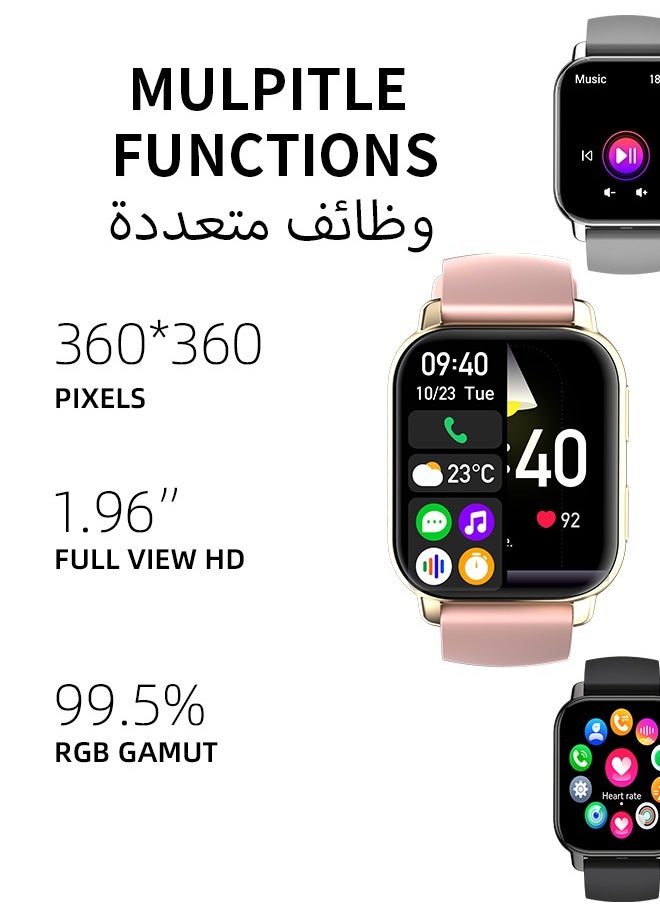 WAPIK - Korean Brand P5S Smart Watch,Business Smartwatch,Waterproof Fitness Watch, Bluetooth Calling,Smart watch for Men, Zinc Alloy Vacuum Plating, Heart Rate Monitoring,Smart watch for women Gold dial + pink strap - Image 1
