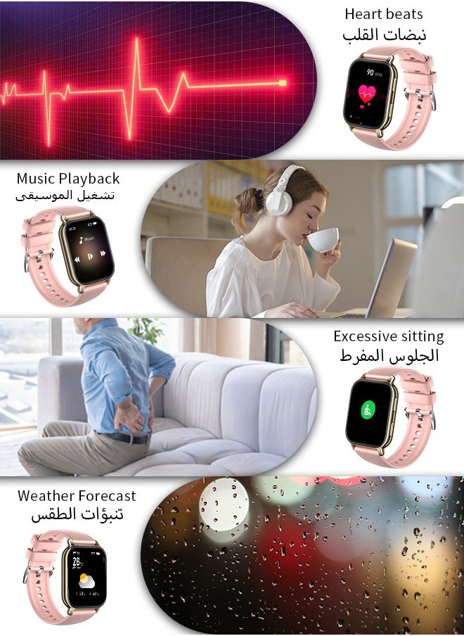 WAPIK - Korean Brand P5S Smart Watch,Business Smartwatch,Waterproof Fitness Watch, Bluetooth Calling,Smart watch for Men, Zinc Alloy Vacuum Plating, Heart Rate Monitoring,Smart watch for women Gold dial + pink strap - Image 1