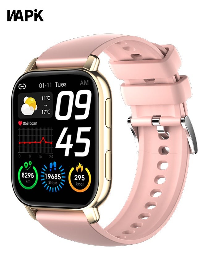WAPIK - Korean Brand P5S Smart Watch,Business Smartwatch,Waterproof Fitness Watch, Bluetooth Calling,Smart watch for Men, Zinc Alloy Vacuum Plating, Heart Rate Monitoring,Smart watch for women Gold dial + pink strap - Image 1