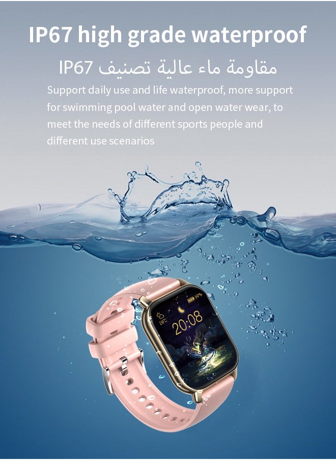 WAPIK - Korean Brand P5S Smart Watch,Business Smartwatch,Waterproof Fitness Watch, Bluetooth Calling,Smart watch for Men, Zinc Alloy Vacuum Plating, Heart Rate Monitoring,Smart watch for women Gold dial + pink strap - Image 1