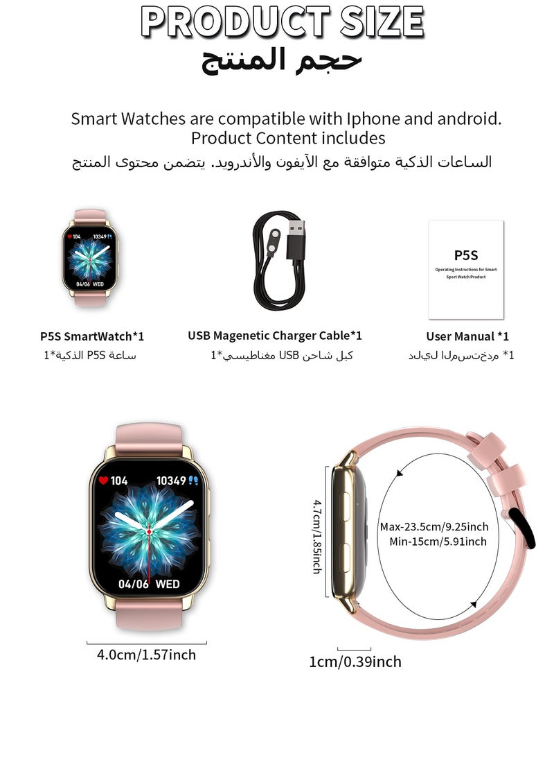 WAPIK - Korean Brand P5S Smart Watch,Business Smartwatch,Waterproof Fitness Watch, Bluetooth Calling,Smart watch for Men, Zinc Alloy Vacuum Plating, Heart Rate Monitoring,Smart watch for women Gold dial + pink strap - Image 1
