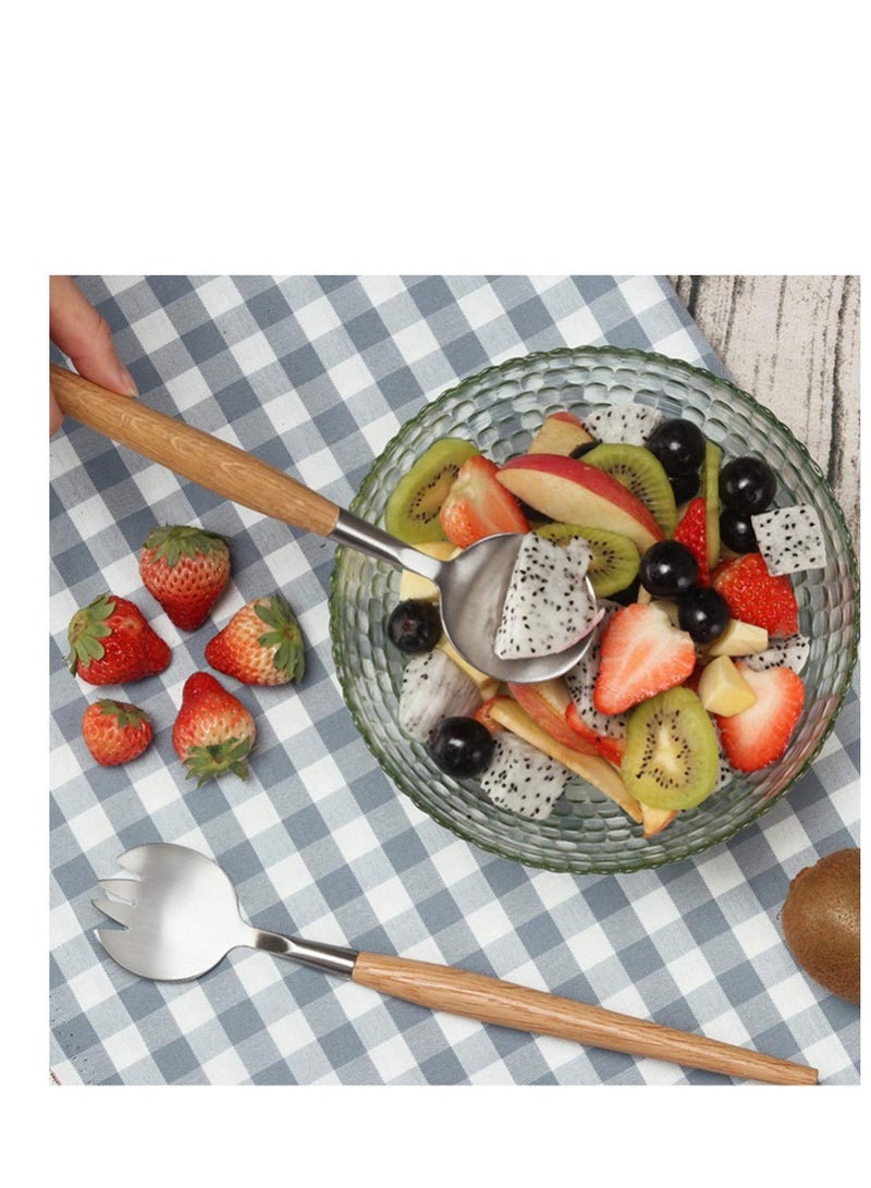 SYOSI Stainless Steel Salad Spoon with Wooden Handle Scoop Food Serving Spoon for Home Party - Image 3