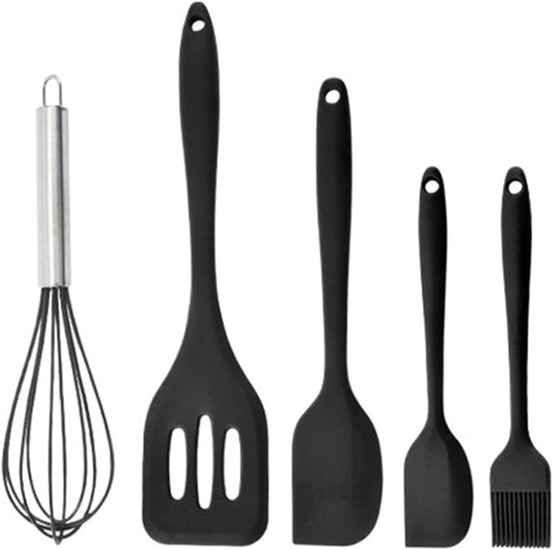 Withstand High-Temperature Silicone Baking Set: Spatula, Oil Brush, Whisk, Baking Tools Set(Black) - Image 1
