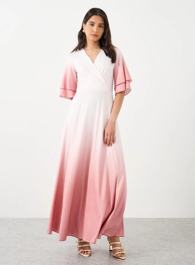 Take Two Take Two Ombre Print V-Neck Short Sleeve Maxi Dress