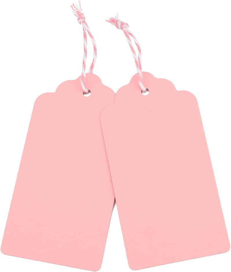 g2plus Pink Paper Gift Tags, 100PCS Kraft Paper Tags with String, 2x4 in Blank Hang Tag, Wedding Favor Tag for Gift Wrapping, Arts & Crafts, Valentine's Day, Thanksgiving, and Holiday Party Favors - Image 3