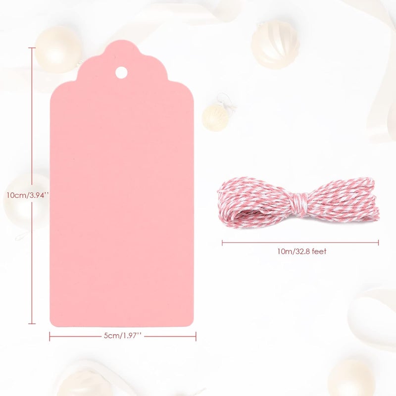g2plus Pink Paper Gift Tags, 100PCS Kraft Paper Tags with String, 2x4 in Blank Hang Tag, Wedding Favor Tag for Gift Wrapping, Arts & Crafts, Valentine's Day, Thanksgiving, and Holiday Party Favors - Image 2