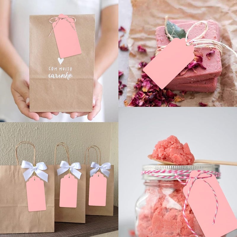 g2plus Pink Paper Gift Tags, 100PCS Kraft Paper Tags with String, 2x4 in Blank Hang Tag, Wedding Favor Tag for Gift Wrapping, Arts & Crafts, Valentine's Day, Thanksgiving, and Holiday Party Favors - Image 5