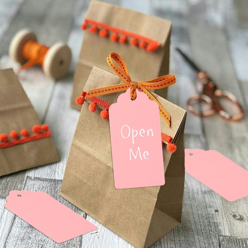 g2plus Pink Paper Gift Tags, 100PCS Kraft Paper Tags with String, 2x4 in Blank Hang Tag, Wedding Favor Tag for Gift Wrapping, Arts & Crafts, Valentine's Day, Thanksgiving, and Holiday Party Favors - Image 4