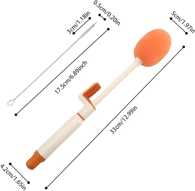 INKAJ Bottle Cup Cleaning Sponge Silicone Brush /3 in 1 Multipurpose Cleaner Tools-Long Handle for Thermos Lid Cup Cleaner Drinking Straw Brush Water Bottle/Tumbler/Glass/Mug/Drill (Pack Of-1, Orange) - Image 2