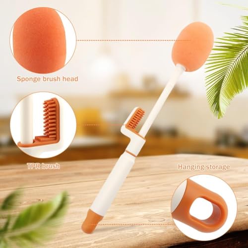 INKAJ Bottle Cup Cleaning Sponge Silicone Brush /3 in 1 Multipurpose Cleaner Tools-Long Handle for Thermos Lid Cup Cleaner Drinking Straw Brush Water Bottle/Tumbler/Glass/Mug/Drill (Pack Of-1, Orange) - Image 4