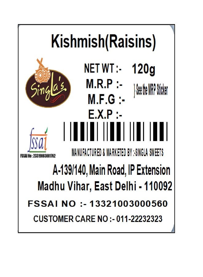 Singla Sweets Fresh Raisins120gm dry fruits kishmish - Image 3