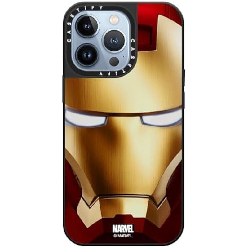 Casetify Mirror iPhone 13 Pro Case 【Iron Man Co-Lab/Reflective / 4.9ft Drop Protection/Compatible with Magsafe】 - Iron Man Hero Mask - Silver on Black - Image 1
