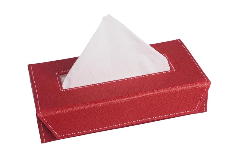 LEEZEL| Tissue Box Holder with 100 Pulls Cotton Rags Tissue | Handcrafted Fine Leather - Like Finish | for Gifting, Office Desks, Cars & Home Décor | Durable & Water Resistant. (Red) - Image 1