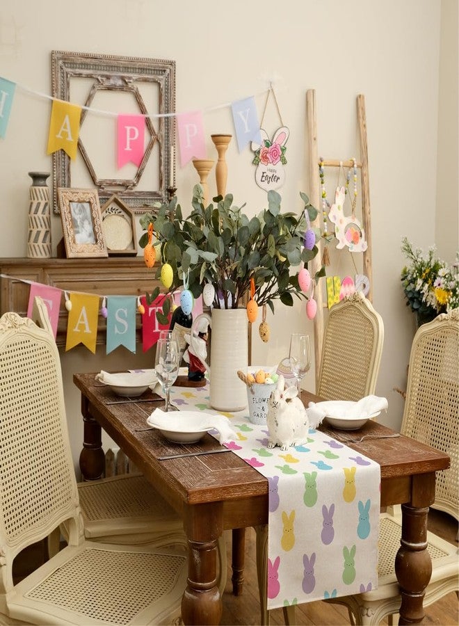 GEEORY Easter Table Runner 13 x 72 Inch, Colorful Bunny Decorative Farmhouse Rustic Holiday Spring Table Decoration for Kitchen Dinning, Indoor Outdoor Dinner Party Décor - Image 2