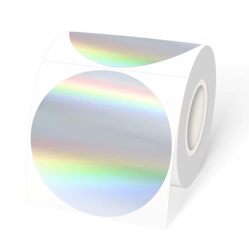 YEGAWEN 3" Holographic Direct Thermal Label Stickers, Round Printable Rainbow Glitter Thermal Printer Sticker Labels for Gift Wrapping, Self-Adhesive DIY Custom Logo Design- Holographic Silver - Image 1
