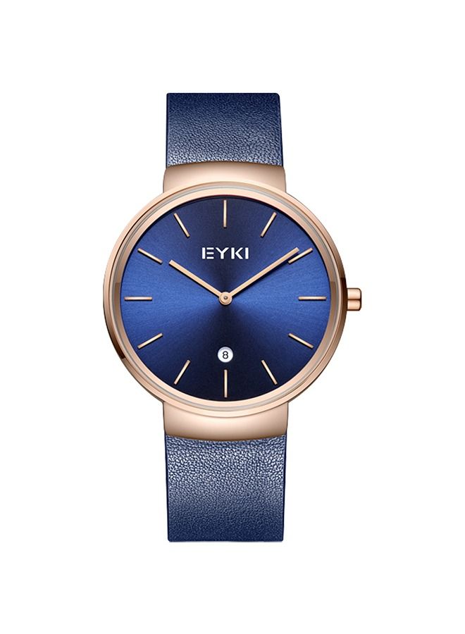 Eyki Leather Strap Couple Quartz Watch for Men, 40mm Dial, Formal & Casual Style, 30M Waterproof, Ideal Gift - Image 1