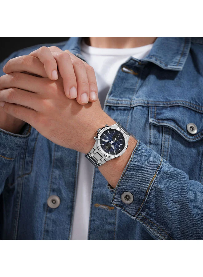 Police silver Men's Guardian Blue Dial Silver Stainless Steel Bracelet Multifunction Watch for Men - 42mm for Men | Best Price UAE