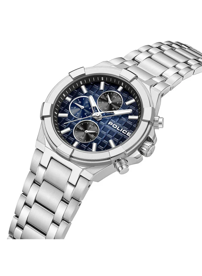 POLICE Guardian Blue Dial Silver Stainless Steel Bracelet Multifunction Watch for Men - 42mm
