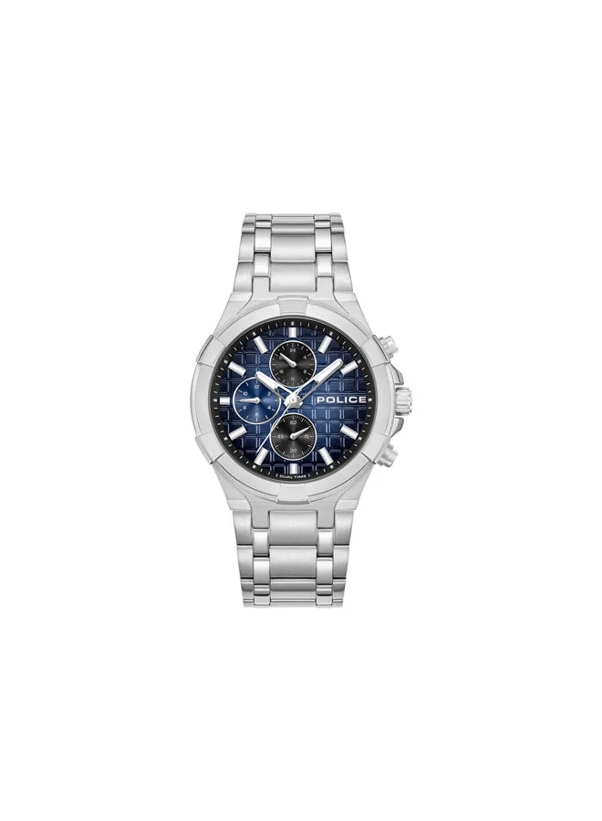 POLICE Guardian Blue Dial Silver Stainless Steel Bracelet Multifunction Watch for Men - 42mm
