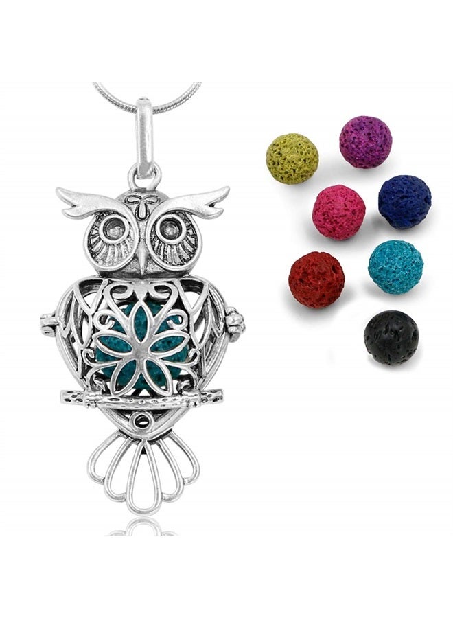 Maromalife Lava Stone Diffuser Necklace Owl Necklace Aromatherapy Pendant Locket 24 Inches Chain Gift Set with 7 Color Lava Rock Mother's Day Christmas Birthday Gift for mom Women Girls - Image 1