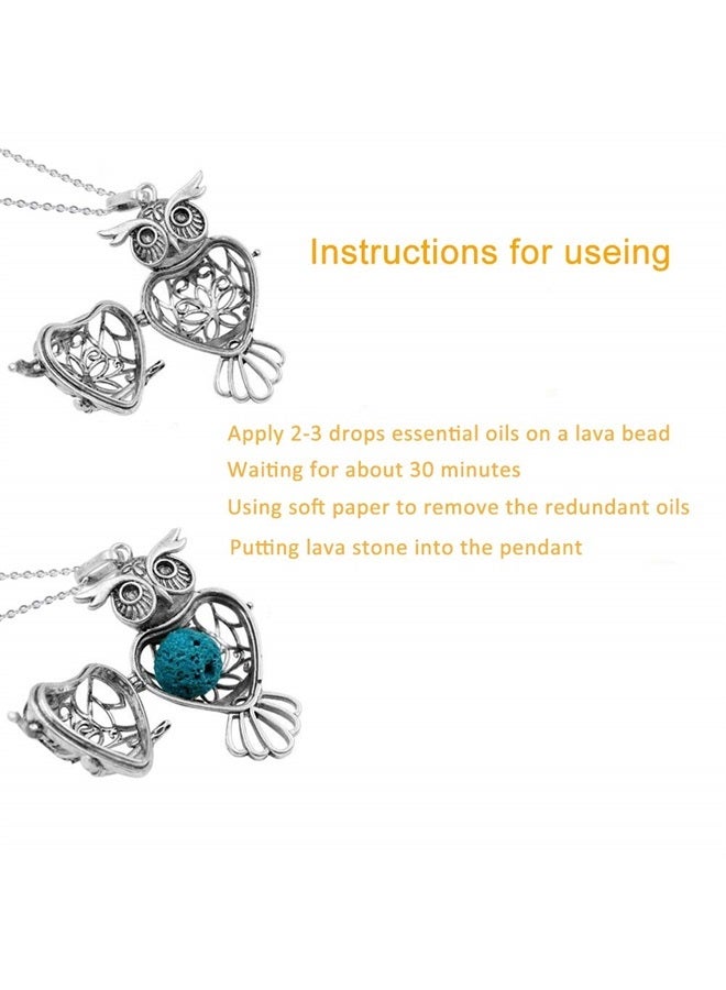 Maromalife Lava Stone Diffuser Necklace Owl Necklace Aromatherapy Pendant Locket 24 Inches Chain Gift Set with 7 Color Lava Rock Mother's Day Christmas Birthday Gift for mom Women Girls - Image 2