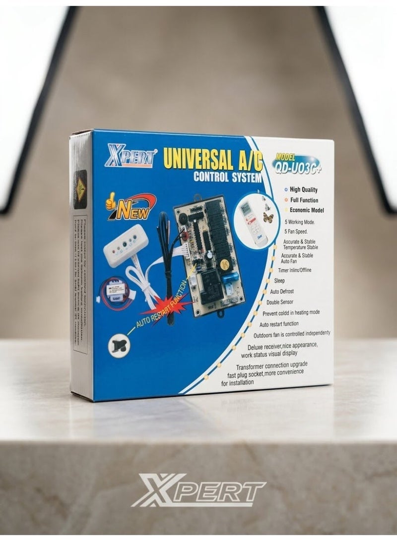 إكسبرت نظام التحكم العالمي XPERT QD-U03C+ | طقم لوحة تحكم مكيف الهواء مع جهاز تحكم عن بعد، ومستشعر، وجهاز استقبال | وحدة تحكم بديلة عالمية لمكيفات الهواء المنفصلة - Image 1