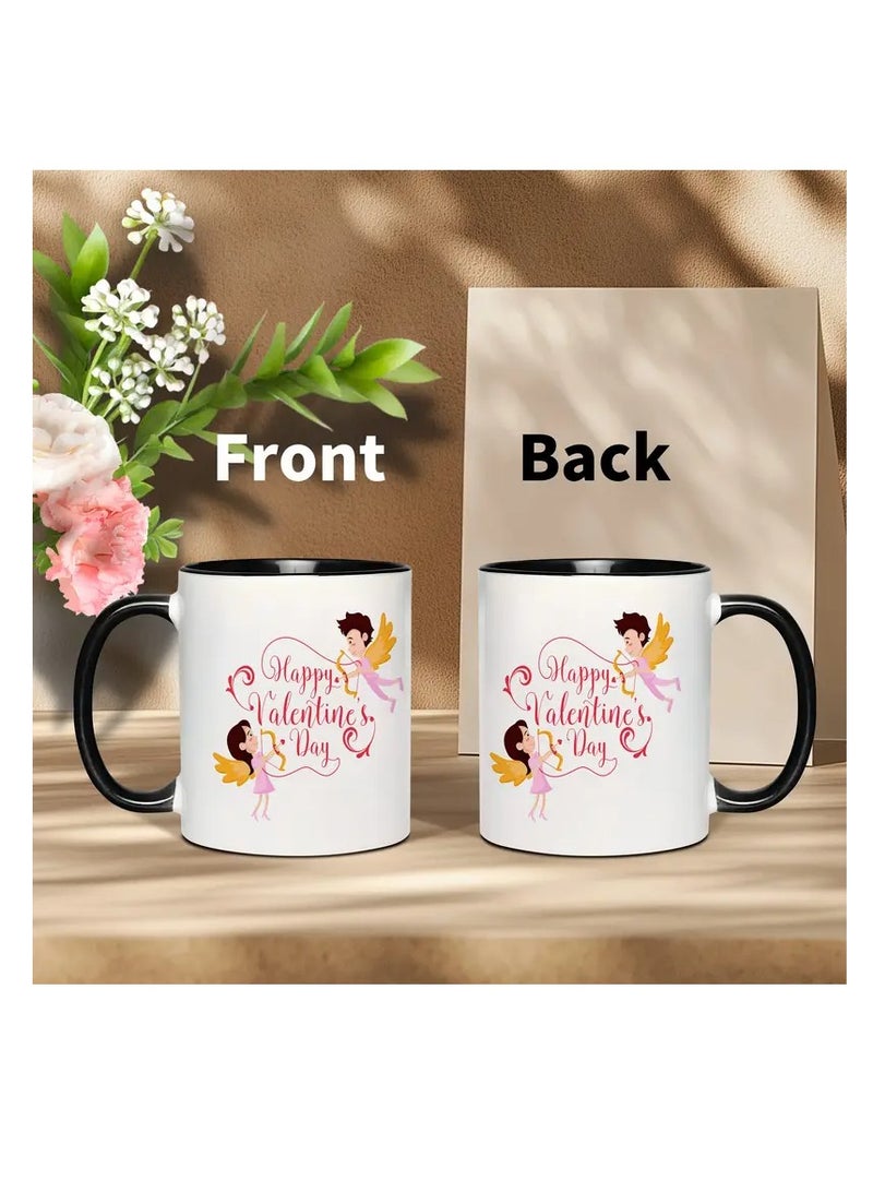 RYN® 1pc Happy Valentine's Day Ceramic Coffee Mug 11oz - Unique Cupid Design , Insulated & Durable, Perfect for Office or Outdoor Use, Limited Edition Gift, Romantic Gift Mug|Valentine's Theme|Durable Ceramic BLACK - Image 2