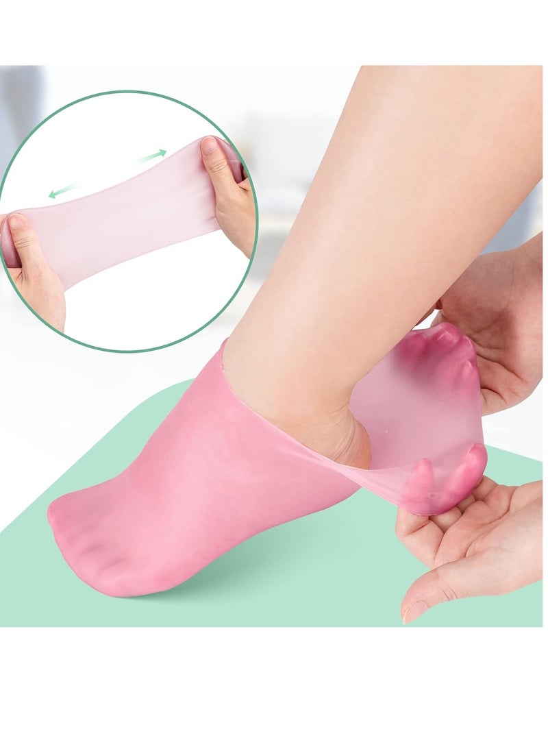 Generic - 2 Pairs Silicone Moisturizing Socks Softening Dry Cracked Feet Rough Skins & Anti Slip Aloe Socks for Dry Cracked Feet Women, Calluses, Spa Gel Socks Foot Care After Pedicure - Beige - Image 1