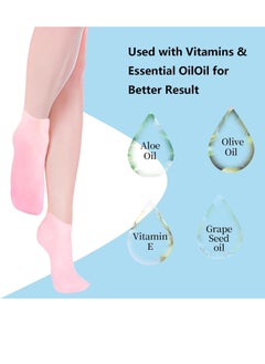 Generic 2 Pairs Silicone Moisturizing Socks Softening Dry Cracked Feet Rough Skins & Anti Slip Aloe Socks for Dry Cracked Feet Women, Calluses, Spa Gel Socks Foot Care After Pedicure - Beige  - Image 2
