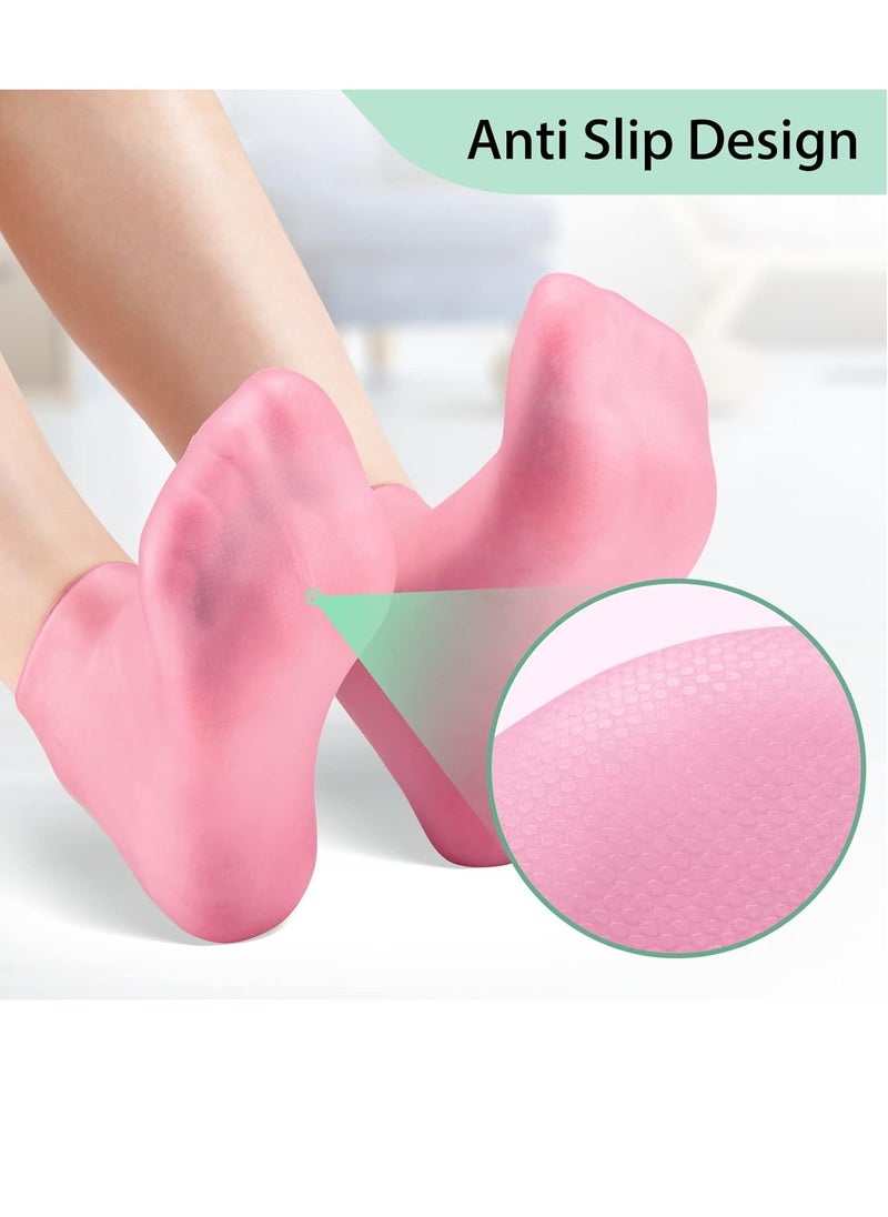 Generic - 2 Pairs Silicone Moisturizing Socks Softening Dry Cracked Feet Rough Skins & Anti Slip Aloe Socks for Dry Cracked Feet Women, Calluses, Spa Gel Socks Foot Care After Pedicure - Beige - Image 1
