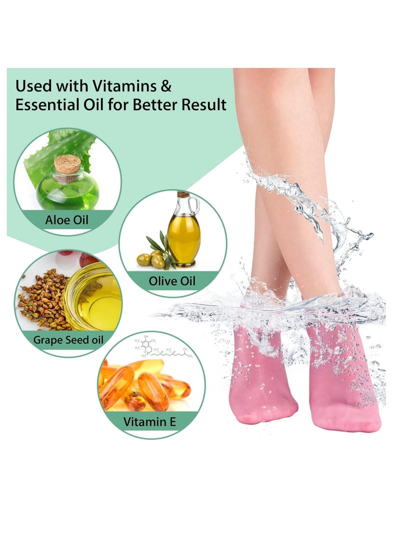 Generic - 2 Pairs Silicone Moisturizing Socks Softening Dry Cracked Feet Rough Skins & Anti Slip Aloe Socks for Dry Cracked Feet Women, Calluses, Spa Gel Socks Foot Care After Pedicure - Beige - Image 1