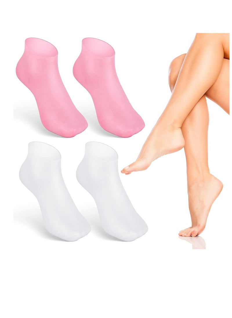 Generic - 2 Pairs Silicone Moisturizing Socks Softening Dry Cracked Feet Rough Skins & Anti Slip Aloe Socks for Dry Cracked Feet Women, Calluses, Spa Gel Socks Foot Care After Pedicure - Beige - Image 1