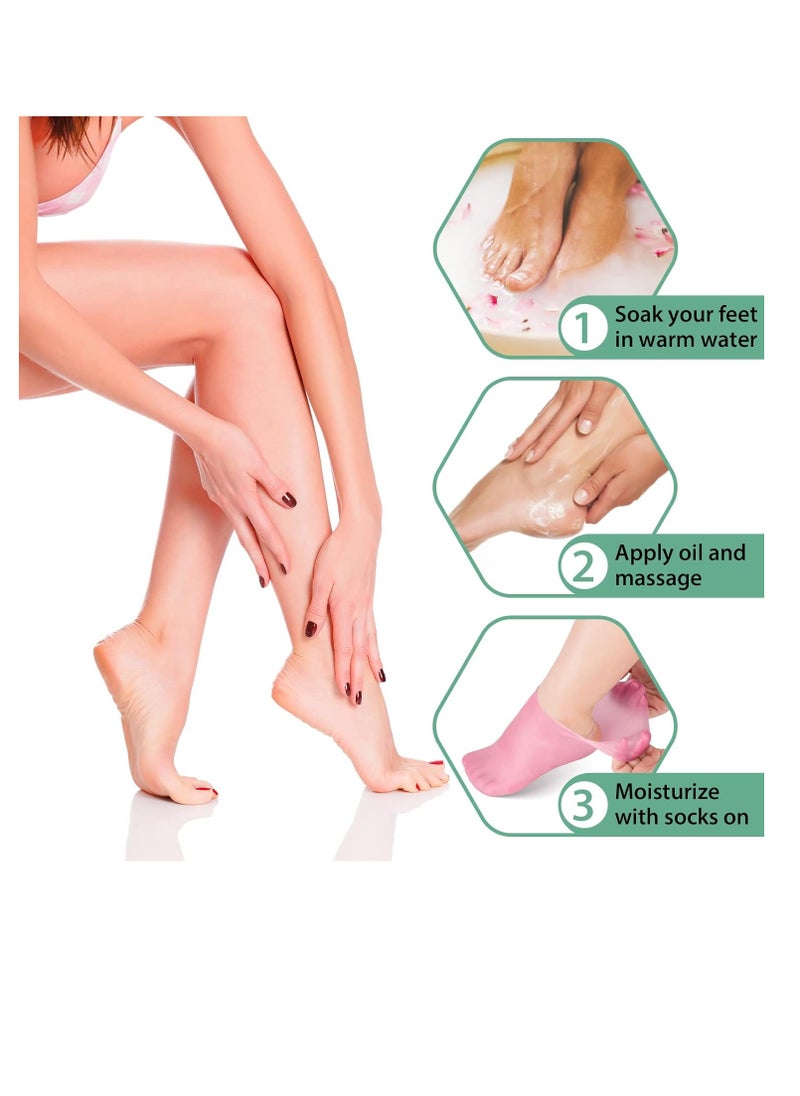 Generic - 2 Pairs Silicone Moisturizing Socks Softening Dry Cracked Feet Rough Skins & Anti Slip Aloe Socks for Dry Cracked Feet Women, Calluses, Spa Gel Socks Foot Care After Pedicure - Beige - Image 1