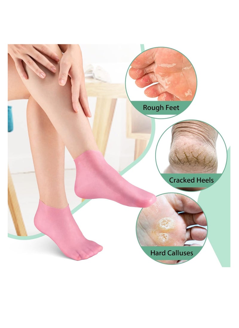 Generic - 2 Pairs Silicone Moisturizing Socks Softening Dry Cracked Feet Rough Skins & Anti Slip Aloe Socks for Dry Cracked Feet Women, Calluses, Spa Gel Socks Foot Care After Pedicure - Beige - Image 1