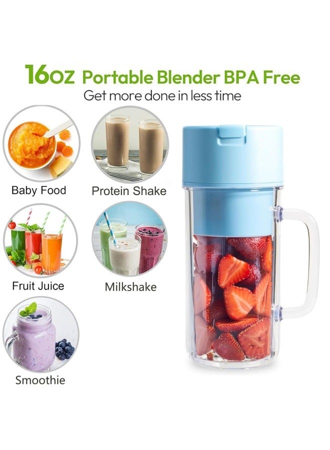 Personal Blender for Shakes and Smoothies, Rechargeable Portable Smoothie Blender with 10 Blades,Handle and Straw Lid,340ml