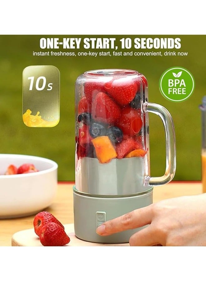 Personal Blender for Shakes and Smoothies, Rechargeable Portable Smoothie Blender with 10 Blades,Handle and Straw Lid,340ml