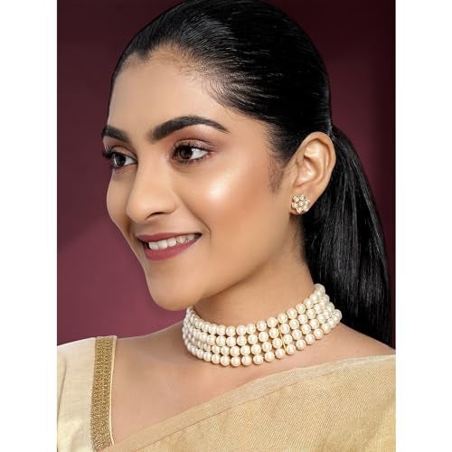 Peora Combo of Rani Pink Crystal & Pearl & Choker Necklace Sets Gift for Women - Image 5