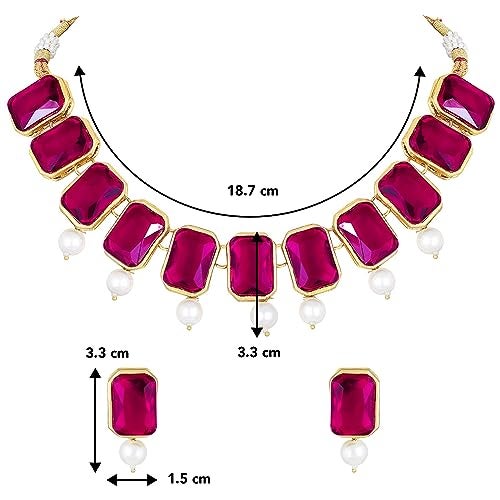 Peora Combo of Rani Pink Crystal & Pearl & Choker Necklace Sets Gift for Women - Image 4